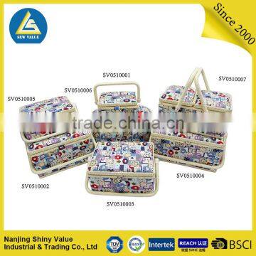 Wholesale Rectangle Cotton Fabric PP Cord Covering Sewing Baskets With Handle & Pincushion & Removable Tray - Patchwork photo-6