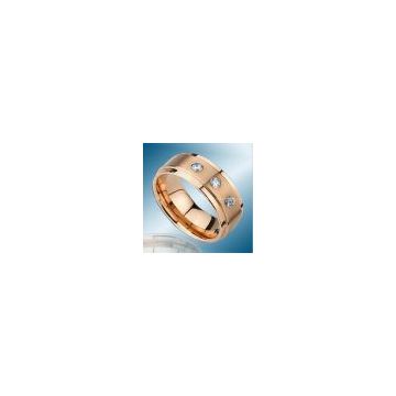 Rose Red Gold Tungsten Ring with 3 CZ Stones