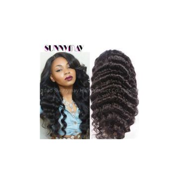 In Stock Peruvian Virgin Human Hair Wig Natural Color Deep Wave Full Lace/Lace Front Wig With Bleached Knots Baby Hair