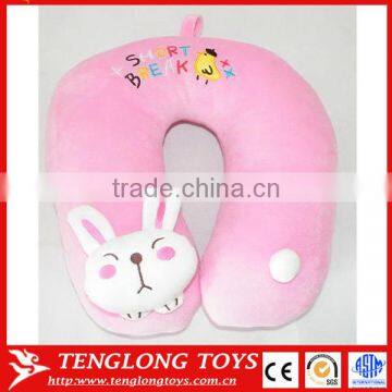 Stuffed cartoon cute rabbit shaped pink plush car neck pillow