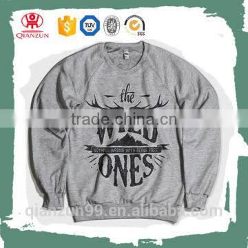 Wholesale custom print crewneck grey pullover sweatshirt without hood