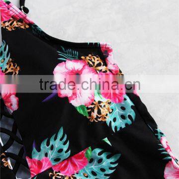Custom Printed Swimwear Black Tan Mesh Cutout One Piece Swimsuit photo-6