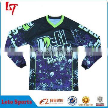 Digital printing sublimated skull v-neck motorcycle shirt /OEM moisture wicking motor racing jersey