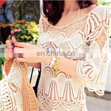 Women Summer Beach Wear Crochet Dresses Half Sleeve 2017 New Flower Boho Lace Shirt Hollow Out Cover Ups