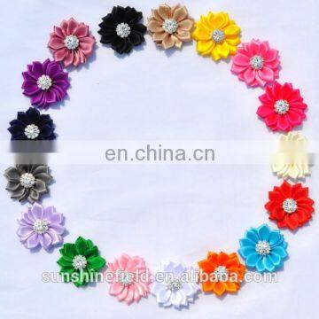 2016 Hot Sale Ruffuled Chiffon Petal Flowers with Crystal Button Spark Rhinestone Buttons Baby flower