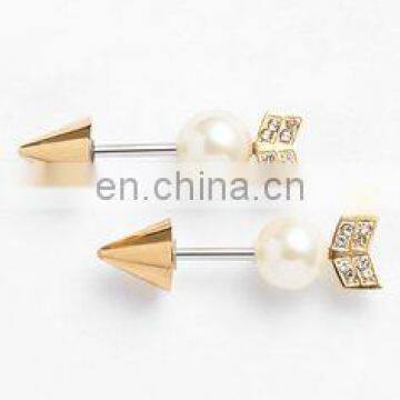 Women's Reversible Arrow Stud Gold Pearl Earrings