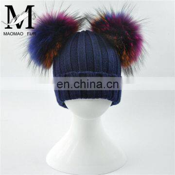 Wholesale Custom Colorful Double Poms Hat Winter Newest Cute Kids Hats Knitting Beanie Hat Kids