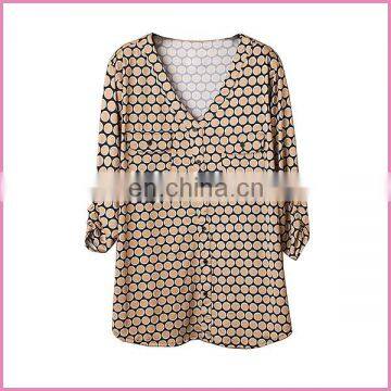 geometric pattern printed spandex polyester casual woman blouse free and big size half sleeves top