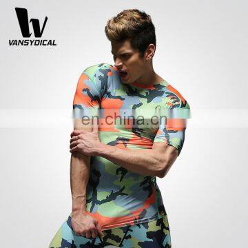 Wholesale 1 Piece Men Camouflage Compression Fitness T-shirt Quirk dry Sportswear