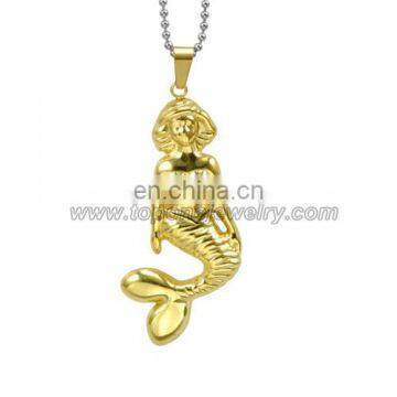 Stainless steel gold plated mermaid jewelry necklace pendant