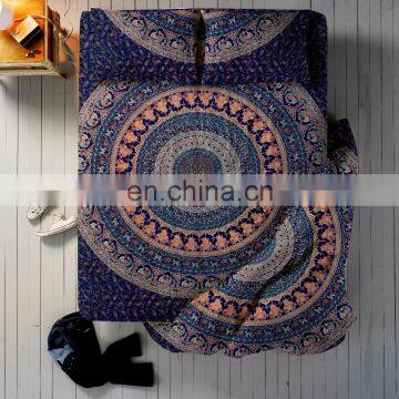 Indian 2017 Elephant Mandala Duvet Cover Bed sheet With 2 Pillow Cover full Set Queen Size Blue Color Bedding Full Set