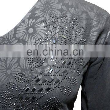 Designer Floral Printed Dubai Burkha With Black Diamond Stone Work / Casual Occasion Wear Abaya (dubai Abaya 2017) photo-3