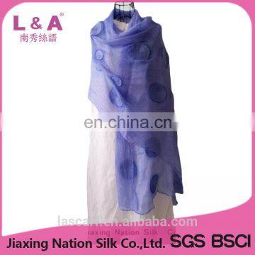 Women blue silk georgette embroidered long scarf