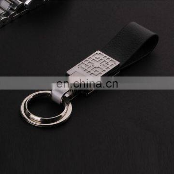 High Quality Promotional Zinc Alloy Laser Logo Black Leather Metal Car Keychain