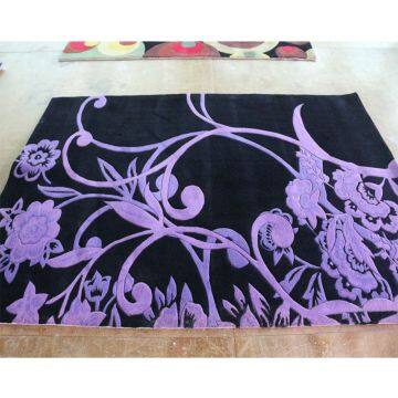 Black And Purple Floral Cut Pile Area Rug Carpet Wool Guangzhou Carpet photo-3