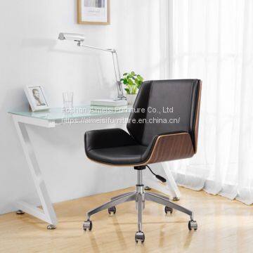 Modern executive medium back luxury wooden leather cushion office chair