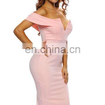 High Quality Women Sexy Off Shoulder V Neck Casual Dress Women Elegant Bodycon Pencil Summer Dress photo-3