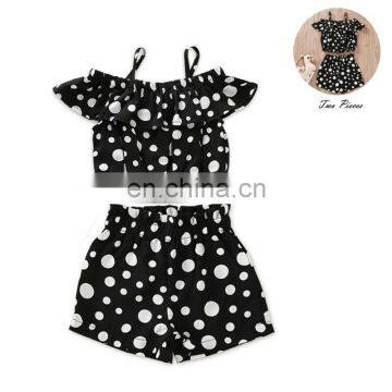 Toddler Kids Baby Girl Strap black Polka Dot suit off shoulder crop Top +Shorts summer Clothes Outfits Set Sunsuit