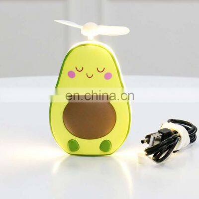 2 in1 fan Lovely avocado Design Portable Handheld small led makeup mirror for gifts or daily necessaries