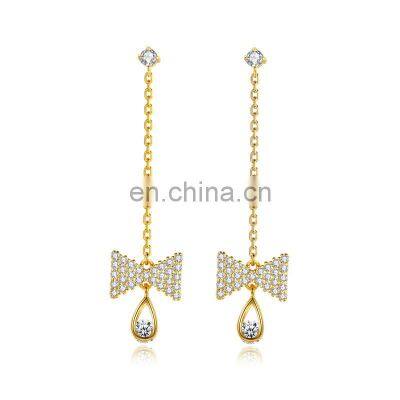 2021 New Arrival Design Shinny Pearl Tassel Cross Earring Gold Plated Bow Pearl Beads Tassel Earring For Women