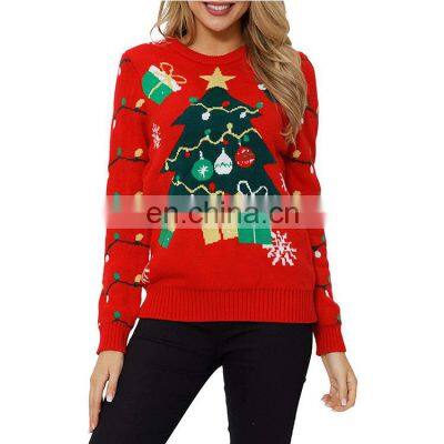 Women's Christmas Tree Themed Knitted Holiday Sweater Girl Pullover photo-2