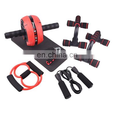 Hot Selling Abdominal Muscle Training Equipment Ab Wheel Roller Set Push Up Bar Jump Rope With Kneeling Mat