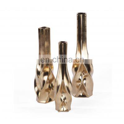 Luxury Gold Silver Black And White Spiral Design Creative Home Craft Ceramic Vase for Table Decoration