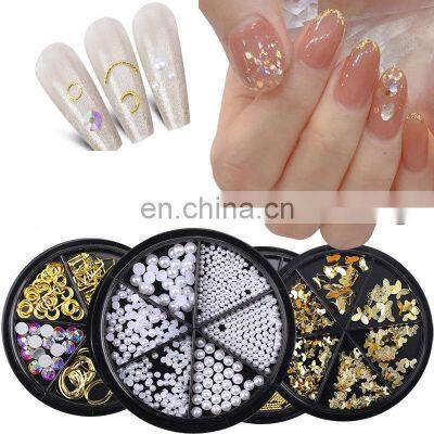 Wholesale Popular 15 Designs 3D Nails Shining Metal Glitter Pearl Diamond Nail Art Decoration Nail Drilling Mixed Color 12 Panel