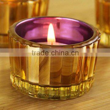 Hand Made Short Round Golden Outside and Different Colors Inside Whole Glass Candle Holder With Thick Wall and Bottom photo-2