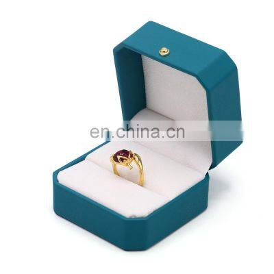 Custom Logo Octagonal Shape Blue Green Color Pu Leather Ring Pendant Earrings Box photo-2