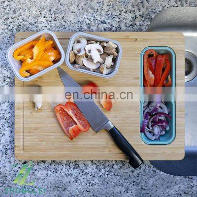 Bamboo Cutting Board, With 4 Collapsible Silicone Food Storage Containers and Lids for Storage photo-2