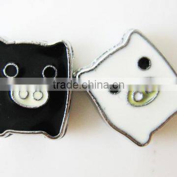 2015 custom made metal logo charms black and white pig slide jewelry beads 8mm slide charm