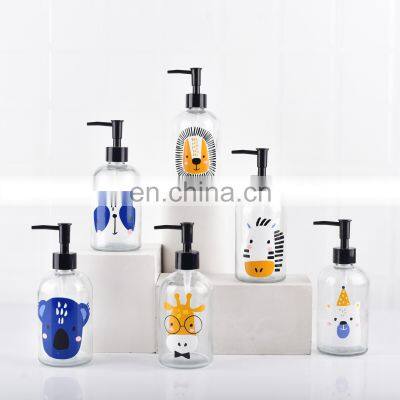 Wholesale kids design cute glass bathroom set soap dispenser glass