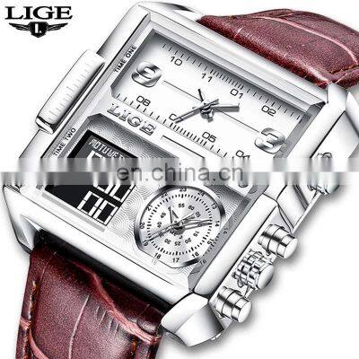 LIGE 8925 Mens Watches Square Digital Sports Quartz Wrist Watch for Men Waterproof Wrist Watches Hands photo-2