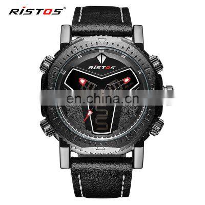 RISTOS 9341 Super Cool LCD Display Watch Leather Multifunction Backlight Men's Chronograph Watch photo-3
