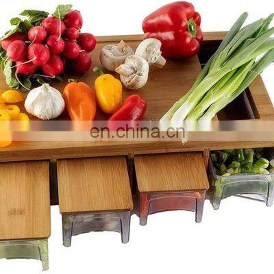 Multi-functional Large Bamboo Cutting Chopping Board With Tray Kitchen Chopping Block with Storage Containers