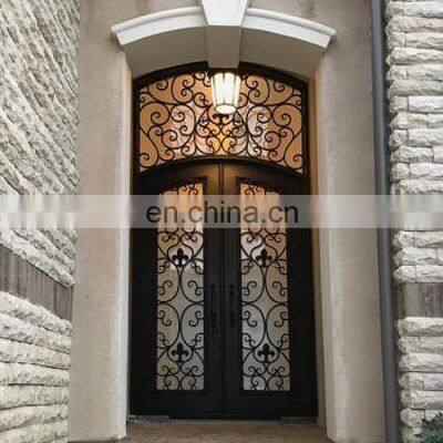 luxury houses front high arched double glass transom design waterproof privacy best security metal wrought iron doors for homes