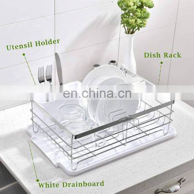 3 Piece Sturdy Kitchen Sink Side Draining Kitchen Counter Top Chrome Dish Drying Rack,Dish Rack and Drainboard Set photo-3