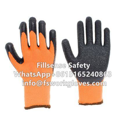 7 Gauge Polyester Loop Napping Liner Crinkle Coated Latex Winter Gloves photo-2