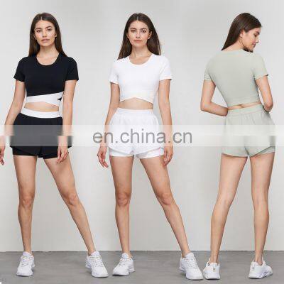 Cross Waist Tennis Fixed Cups Tops 2 Pcs Tennis Sets Wholesale Women Yoga Pockets Golf Shorts