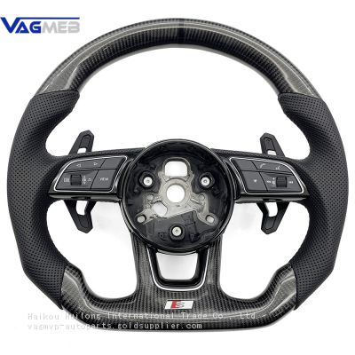 For Audi A4 B9 Black Lable Carbon Fiber Perforated leather Black Stitching Steering Wheel With S /RS Logo Accessories