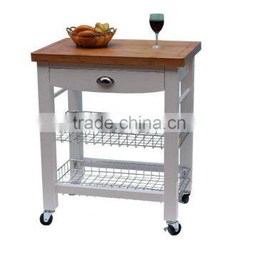 wooden kitchen trolley with bamboo top