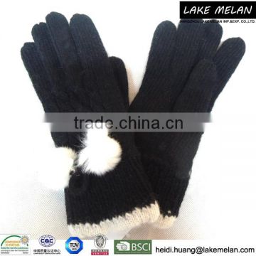 70%Wool 20% Angora 10%Nylon Knitted Mitten With Pompon For AW 16