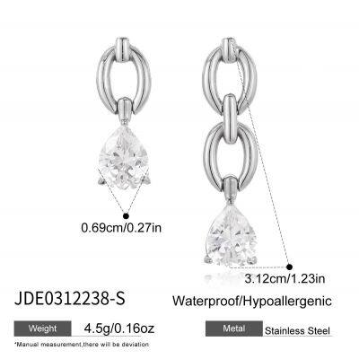 Luxury Gold Plated Stainless Steel Drop Earrings Chain Link CZ Teardrop Dangle Earrings for Women Fashion Jewelry
