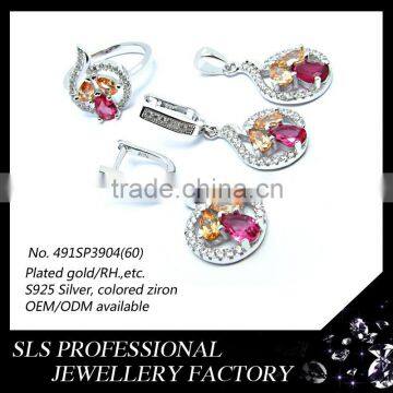 Pure Silver Material Jewelry Sets With Yellow/ruby Glass Stones Micro Paved Fashion Jewelry Sets for Women photo-3