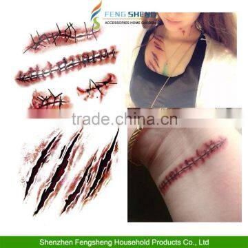 HALLOWEEN ZOMBIE SCARS TATTOOS WITH FAKE SCAB BLOOD SPECIAL FX COSTUME MAKE-UP photo-4