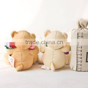Plush Bear Toy Holding Heart and Flowers / Plush Bear Toy Sitting High 12cm/Soft Stuffed Bear Holding Heart Embroided Mummy photo-3