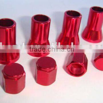 Red Color ALuminum Tire Valve Stem SLeeves And Hex Caps