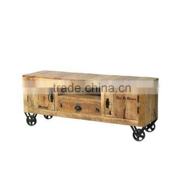 INDUSTRIAL TROLLY STYLE TV STAND , PALACE ON WHEALS TV STAND, TV STAND WITH WHEALS CART
