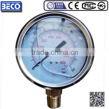 YTN-100A Stainless steel case Liquid filled u tube manometer bottom mounting